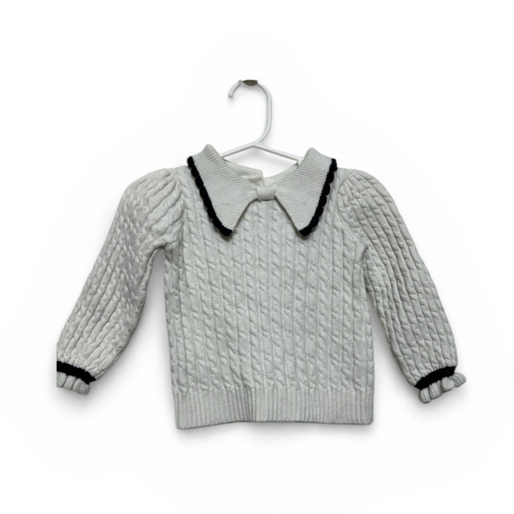 Janie and Jack White Cable Knit Sweater with Black Trim